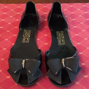 Salvatore Ferragamo Barbados Black Jelly Flat 10